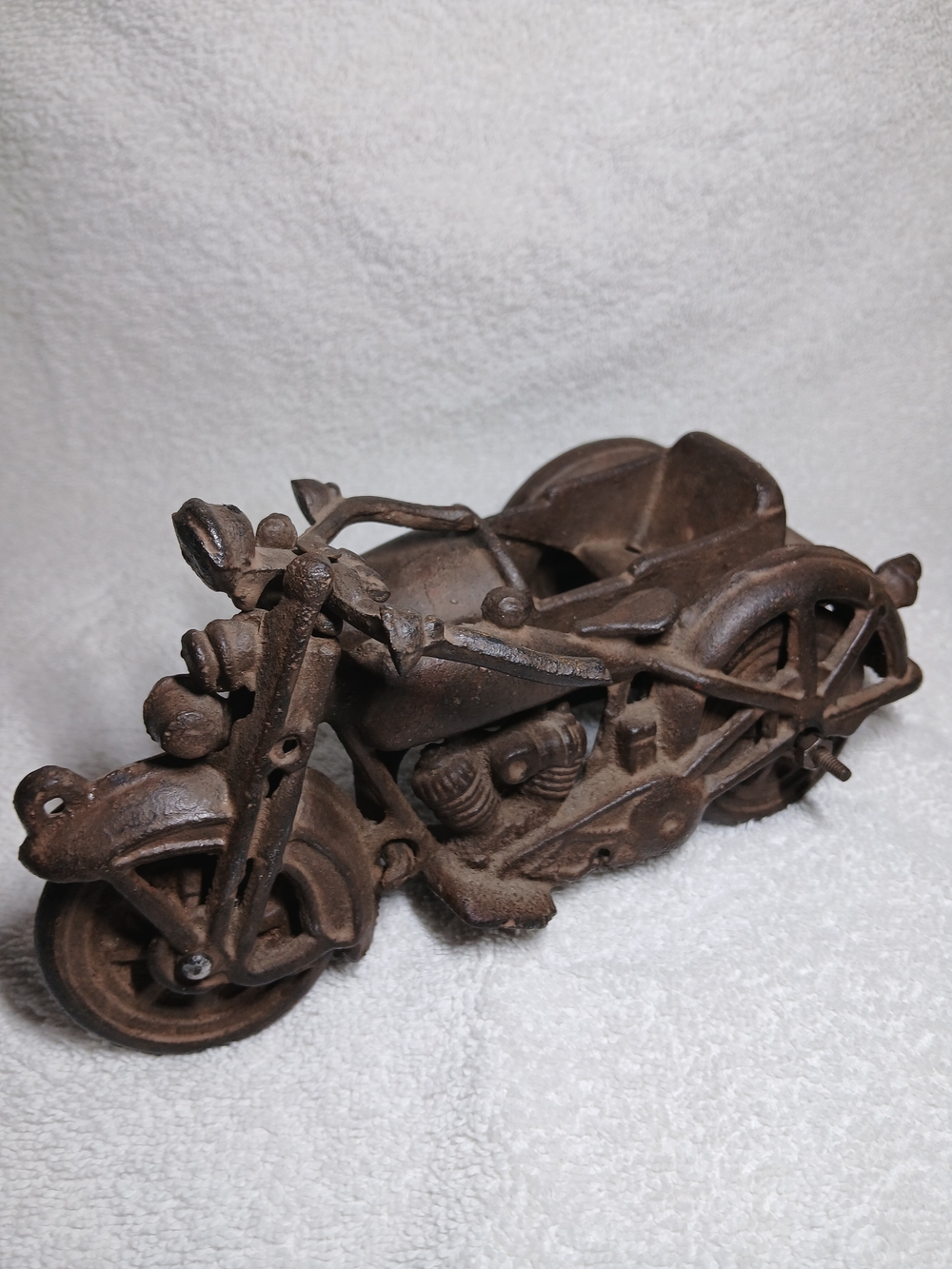 Vintage Cast Iron Motorcycle With Side Car Sculpture - Home Art Decor